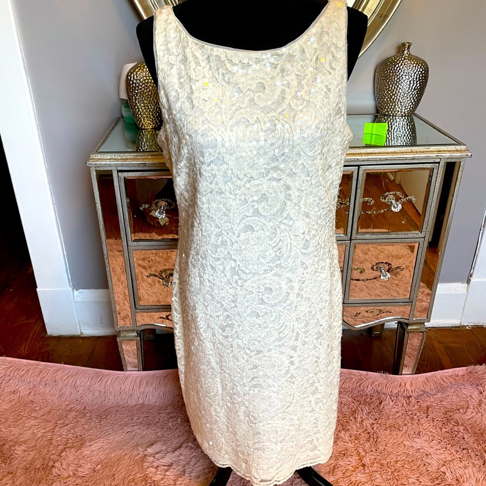 Ivory SEQUIN Sheath Dress - Elegant Sleeveless Design